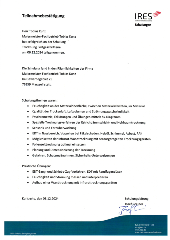 IRES Teilnahmebescheinigung Tobias Kunz IRES Teilnahmebescheinigung Tobias Kunz