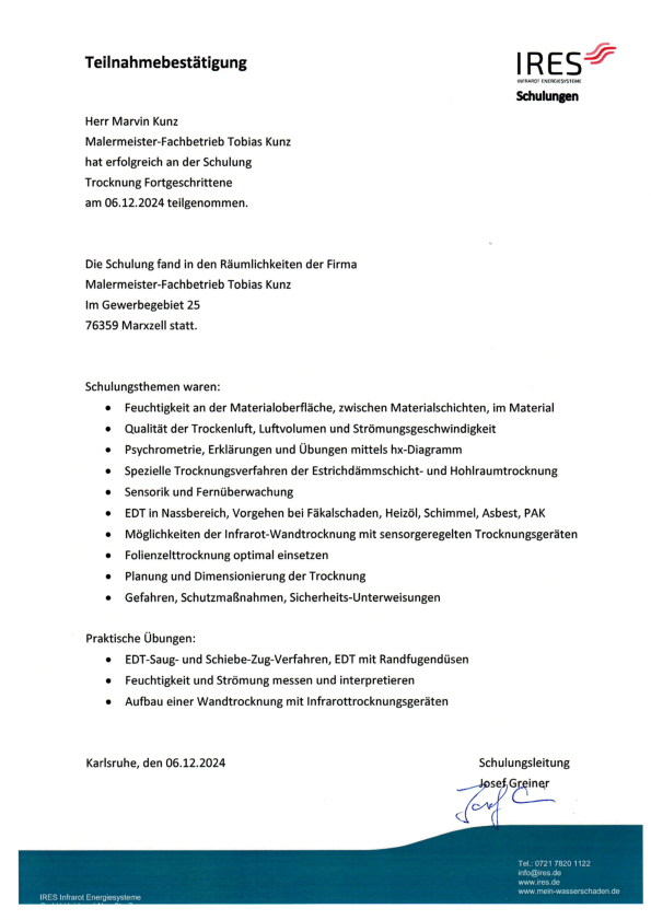 IRES Teilnahmebescheinigung Marvin Kunz IRES Teilnahmebescheinigung Marvin Kunz