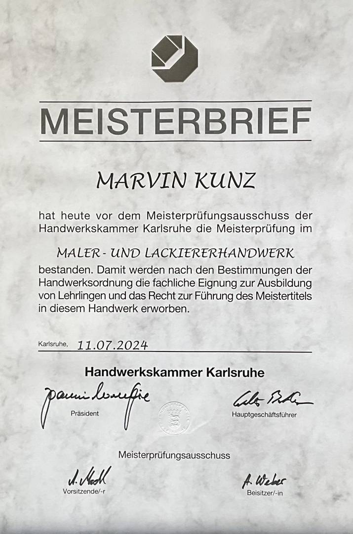 Meisterbrief Marvin Kunz